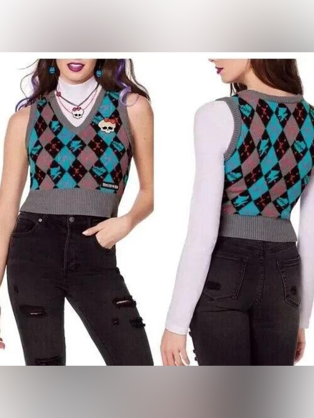 NWT Monster High Frankie Stein Argyle Sweater Vest